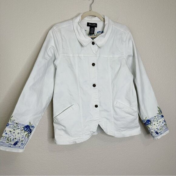 Denim & Co Vintage Embroidered Stretch Long Sleeves Jean Jacket - Picture 2 of 14